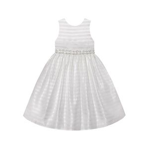 White Sleeveless Satin Striped Party Dress